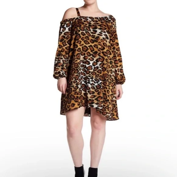The Vanity Room Leopard Print Off-Shoulder Dress Size XLP - Picture 1 of 8